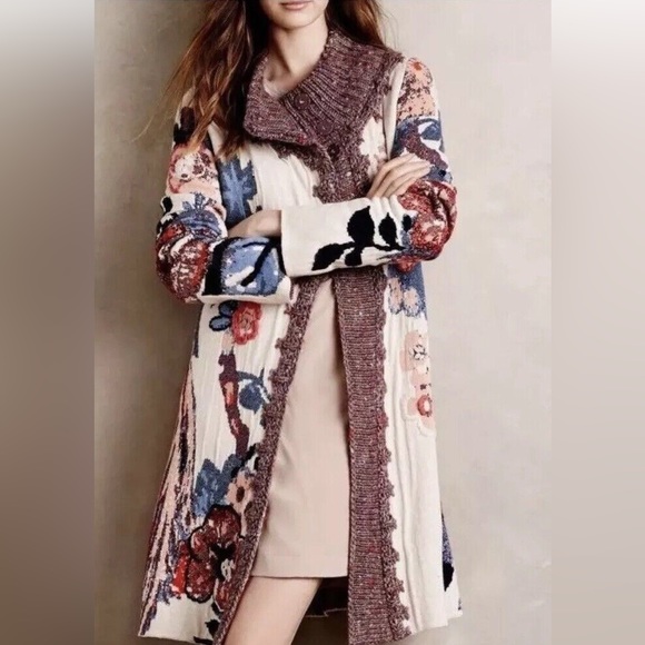 ANTHROPOLOGIE RARE BIRD FORET SLEEPING ON SNOW SWEATER CARDIGAN MEDIUM - Picture 1 of 6